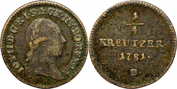 1781 B (Kremnica), ¼ kreutzer - Iosif al II-lea - Arhiducatul Austriei