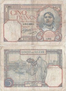 1926 (30 Iunie) , 5 francs (P-77) - Algeria