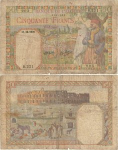 1939 (21 Decembrie), 50 francs (P-84a.4) - Algeria