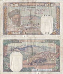 1941 (24 Octombrie) , 100 francs (P-85a.13) - Algeria