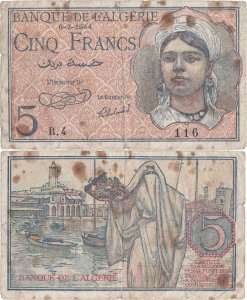 1944 (8 Februarie) , 5 francs (P-94a) - Algeria