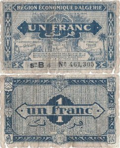1944, 1 franc (P-98a) - Algeria