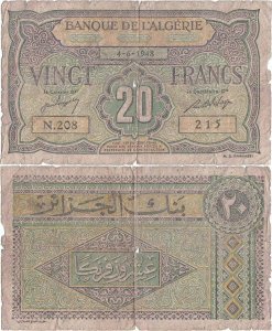 1948 (4 Iunie) , 20 francs (P-103) - Algeria