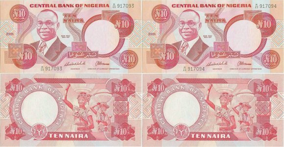 2005, 10 naira (P-25h) - Nigeria (×2)