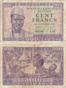 1958 (2 Octombrie), 100 francs (P-7) - Guinea