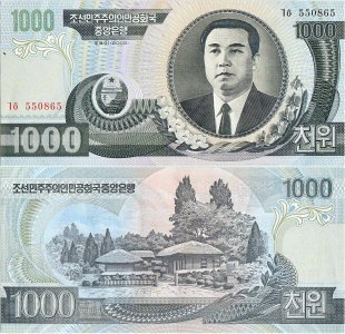 2002, 1,000 won (P-45a) - Coreea de Nord