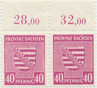 1945, 40 Pfennig - Stema Saxoniei - Ocupația sovietică în Saxonia - Germania - Michel DD 84Yc - bloc de 2