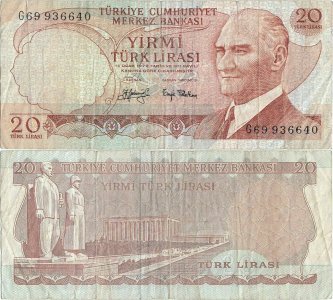 1979 (29 August), 20 Turkish Lira (P-187a.2) - Turcia