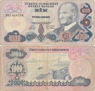 1979 (17 Decembrie), 1.000 turkish lira (P-191a.2) - Turcia