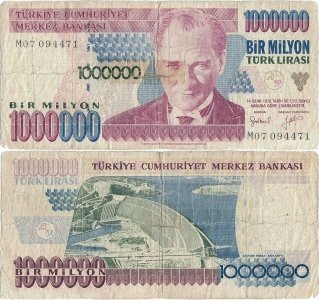 1995, 1,000,000 turkish lira (P-209a.2) - Turcia