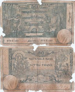 1910 (15 October), 50 francs (P-68a) - Belgium