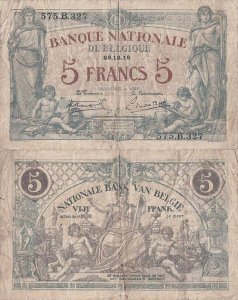 1918 (29 December), 5 francs (P-75b) - Belgium