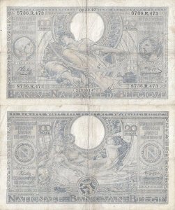 1942 (9 March), 100 francs (P-107a.19) - Belgium