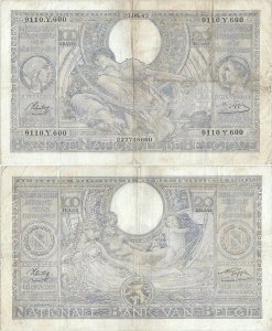 1942 (23 June), 100 francs (P-107a.26) - Belgium