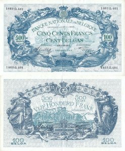 1943 (4 September), 500 francs (P-109a.3) - Belgium