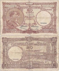 1947 (30 Aprilie), 20 francs (P-111a.28) - Belgium