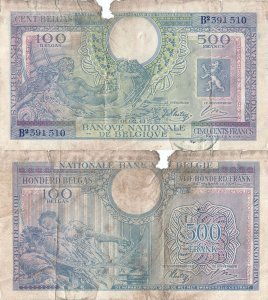 1943 (1 February), 500 francs (P-124a) - Belgium