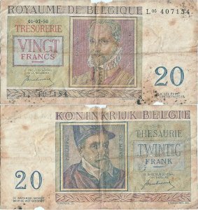 1950 (1 July), 20 Francs (P-132a) - Belgium