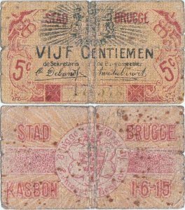1915 (1 June), 5 centiemen (BDNBBRUG30) - Brugee (Belgium)