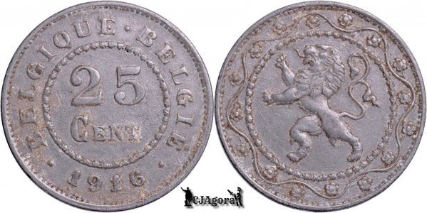1916, 25 Centimes - Ocupaţia Germană a Regatului Belgiei