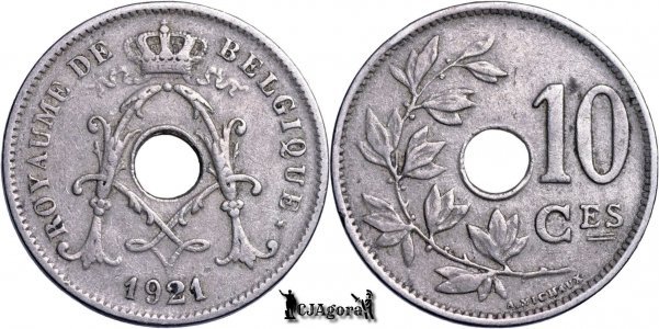 1921, 10 Centimes - Albert I - Regatul Belgiei - inscripție franceză
