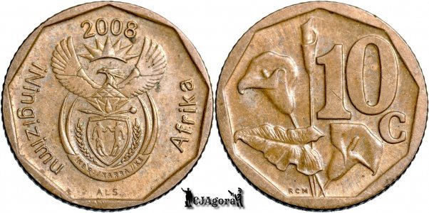 2008, 10 Cents (Hern# Nd20) - Africa de Sud