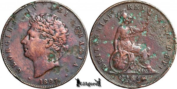 1827, ½ Penny - George IV - United Kingdom of Great Britain and Ireland