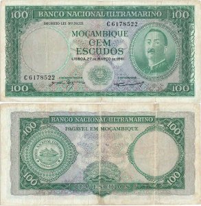 1961 (27 Martie), 100 escudos (P-109a.4) - Mozambic