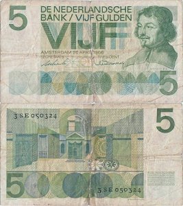 1966 ( 26 Aprilie), 5 gulden (P-90a) - Țările de Jos