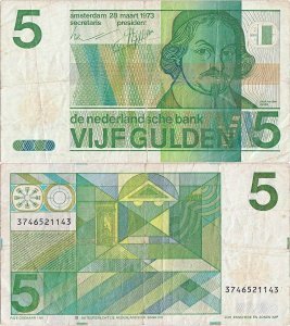 1973 (28 Martie), 5 gulden (P-95a) - Țările de Jos