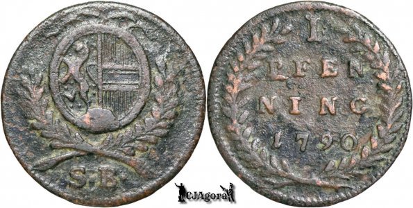 1790, 1 Pfenning - Hieronymus von Colloredo - Principatul Arhiepiscopal de Salzburg | var. stemă