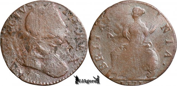 1771, ½ Penny - George al III-lea - Regatul Marii Britanii | fals contemporan