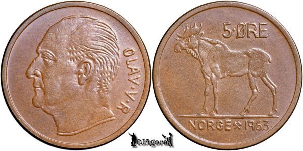 1963, 5 Øre - Olav al V-lea - Regatul Norvegiei