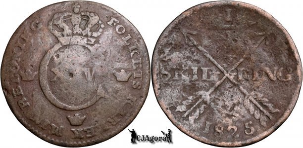1825, ¼ Skilling - Carl al XIV-lea Johan - Regatul Suediei