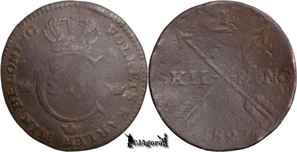 1827, ¼ Skilling - Carl al XIV-lea Johan - Regatul Suediei