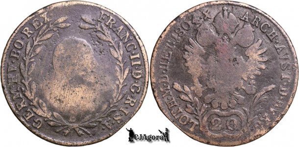 1804 (B ), 20 Kreuzer - Francisc al II-lea - Arhidicatul Austriei