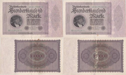1923 (1 Februarie), 100.000 Mark (P-83a.1) - Germania (×2)