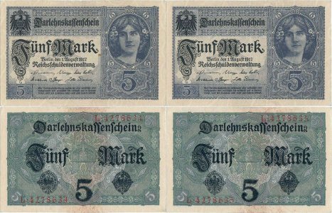1917 (1 August) , 5 mark (P-56a.1) - Germania (×2)