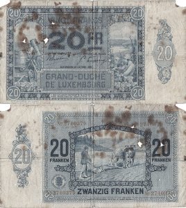 1929 (1 Octombrie), 20 francs (P-37a) - Luxemburg