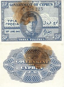 1943 (18 Iunie), 3 piastres (P-28a.1) - Cipru