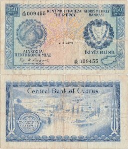 1973 (1 Mai), 250 mils (P-41b.3) - Cipru