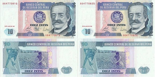1987 (26 Iunie), 10 intis (P-129a) - Peru (×2)