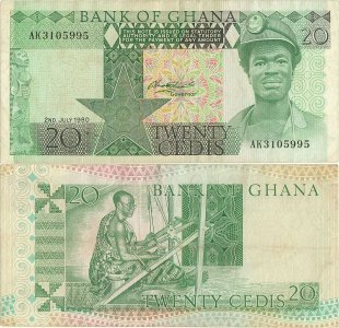 1980 (2 Iulie), 20 cedis (P-21b) - Ghana