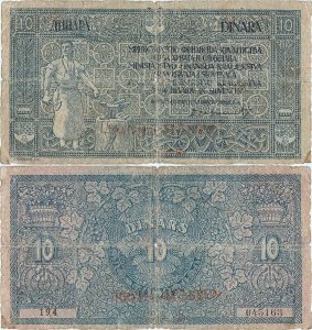 1919 (1 Februarie), 10 dinara | 40 kron (P-17) - Iugoslavia