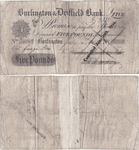 1851 (anulată 13 VI 1854), 5 pounds - Burlington & Driffield (Regatul Unit al Marii Britanii și al Irlandei de Nord)