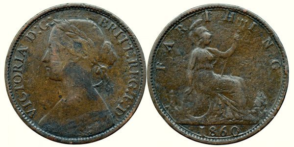 1860, 1 farthing - Victoria Alexandrina - Regatul Unit al Marii Britanii și al Irlandei de Nord