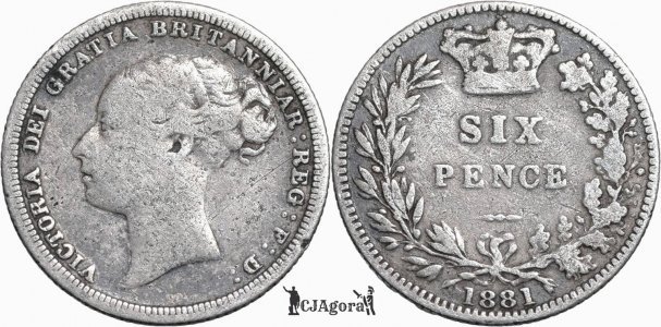 1881, 6 pence - Victoria (1st portrait ; 3rd type) - Regatul Unit