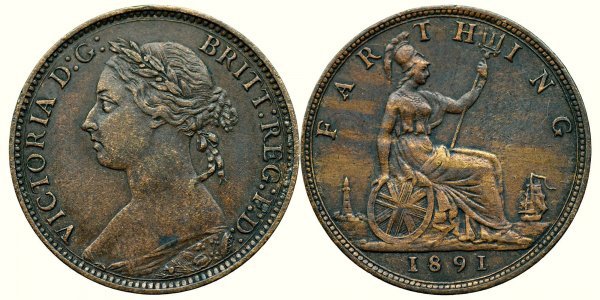 1891, 1 farthing - Victoria Alexandrina - Regatul Unit al Marii Britanii și al Irlandei de Nord