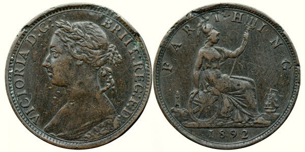 1892, 1 farthing - Victoria Alexandrina - Regatul Unit al Marii Britanii și al Irlandei de Nord