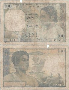 1950, 100 francs (P-46a) - Madagascar
